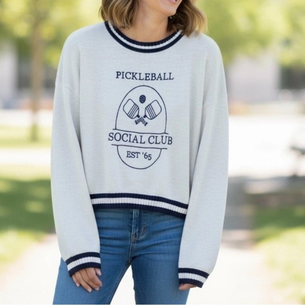 Sincerely Jules Pickleball Social Club Size XS Pullover Cropped Sweater‎ Preppy